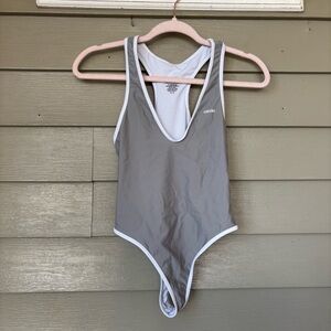 Chooks Retro Plunge Thong Gray One Piece Swimsuit